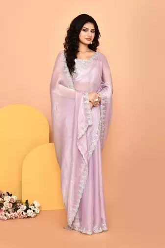 Alluring violet color designer handwork saree