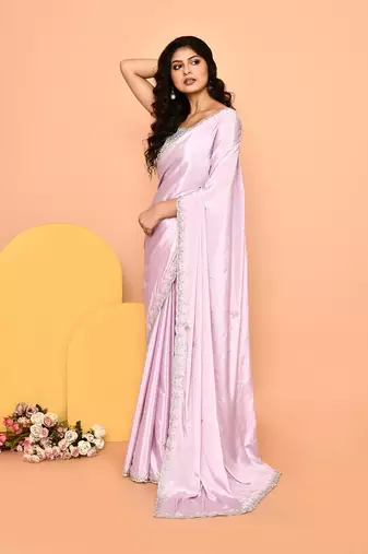 Alluring pink color designer handwork saree