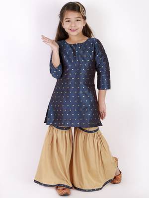  girls' jacquard kurta with sharara set 1
