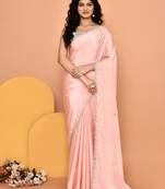 Alluring peach color designer handwork saree