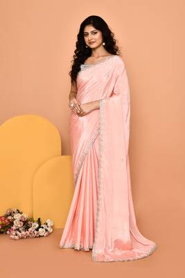 Alluring peach color designer handwork saree 2