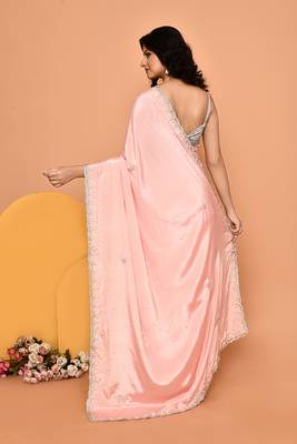Alluring peach color designer handwork saree 3