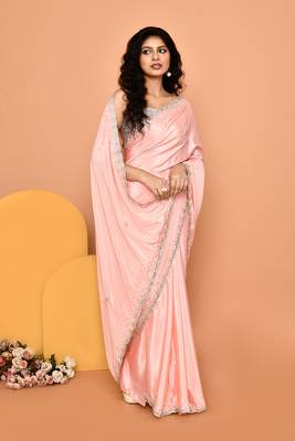Alluring peach color designer handwork saree 4