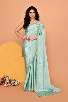 Alluring green color designer handwork saree 1