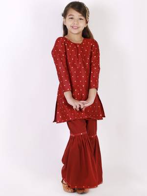  girls' jacquard kurta with sharara set 1