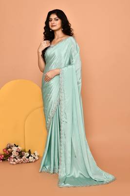 Alluring green color designer handwork saree 2