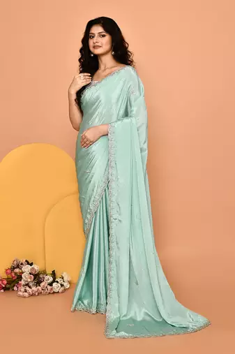 Alluring green color designer handwork saree
