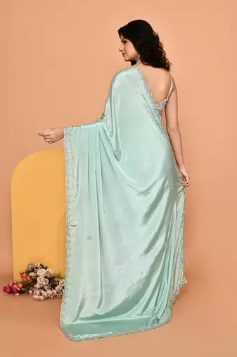 Alluring green color designer handwork saree