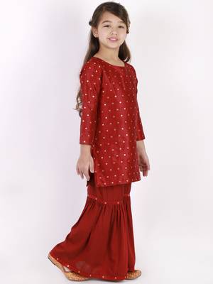  girls' jacquard kurta with sharara set 2
