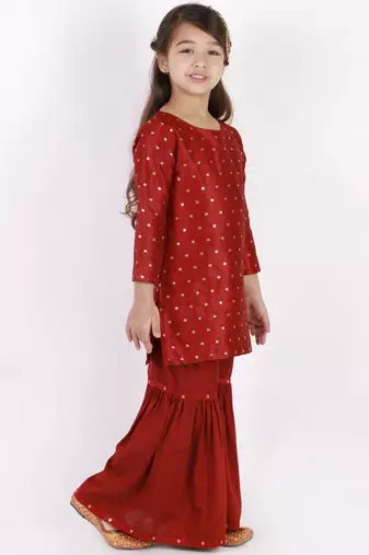  girls' jacquard kurta with sharara set