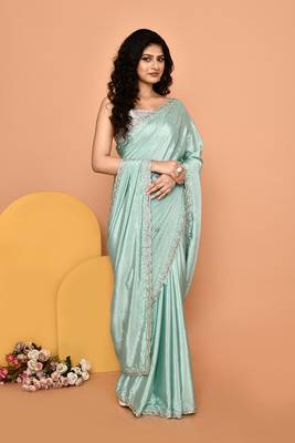 Alluring green color designer handwork saree 4