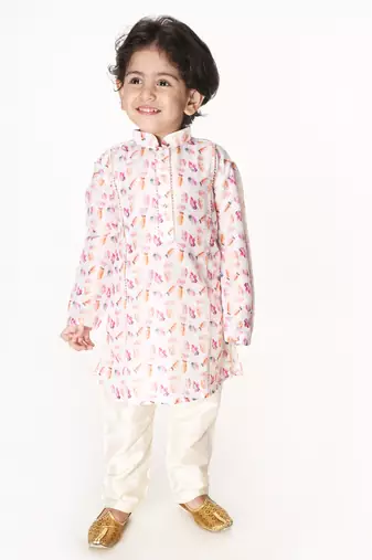 Vastramay infant boys multicolored-base-white cotton blend kurta