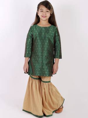  girls' jacquard kurta with sharara set 1