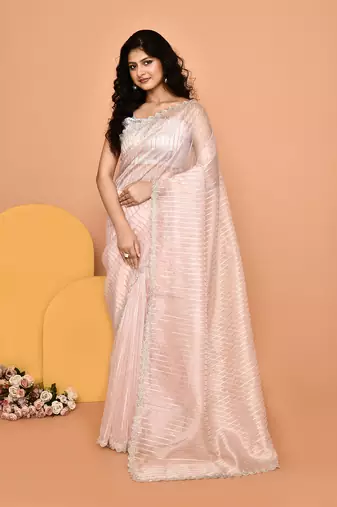 Alluring pink color designer handwork saree