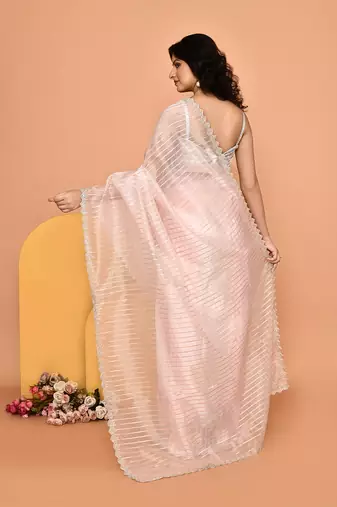 Alluring pink color designer handwork saree