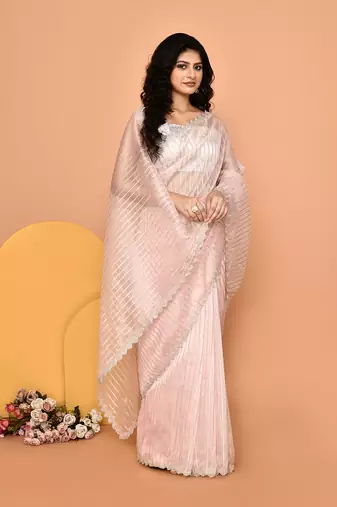 Alluring pink color designer handwork saree