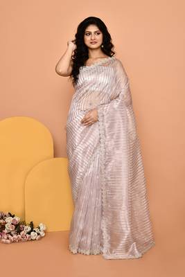 Alluring lavender color designer handwork saree 1