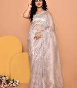 Alluring lavender color designer handwork saree