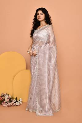 Alluring lavender color designer handwork saree 2