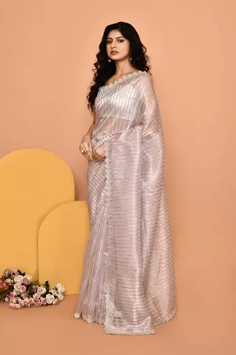 Alluring lavender color designer handwork saree