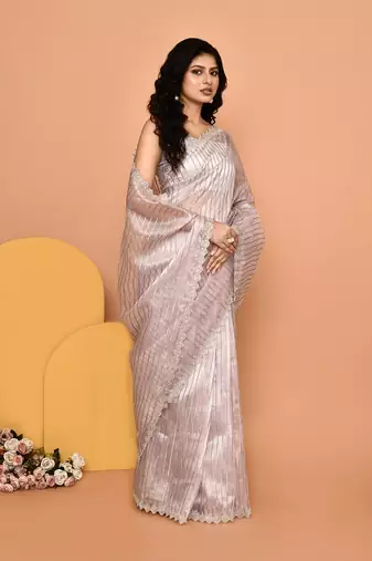 Alluring lavender color designer handwork saree