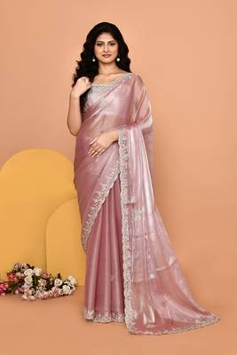 Alluring pink color designer handwork saree 1
