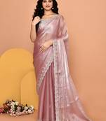 Alluring pink color designer handwork saree