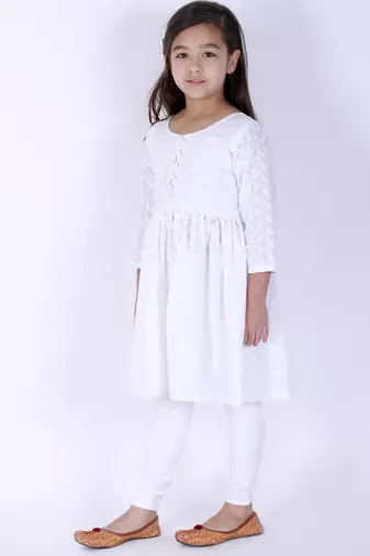  girls' chikankari cotton kurta and leggings set