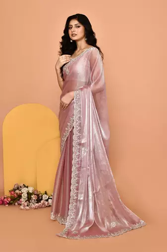 Alluring pink color designer handwork saree