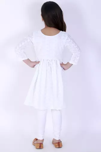  girls' chikankari cotton kurta and leggings set