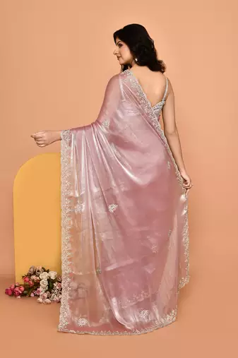 Alluring pink color designer handwork saree