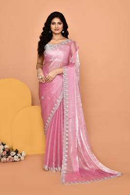 Alluring pink color designer handwork saree 1
