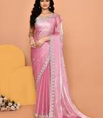 Alluring pink color designer handwork saree