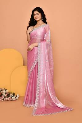 Alluring pink color designer handwork saree 2