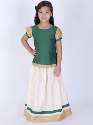  girls' green and cream lehenga set 1