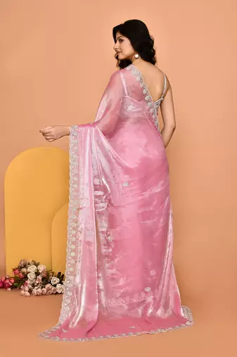Alluring pink color designer handwork saree