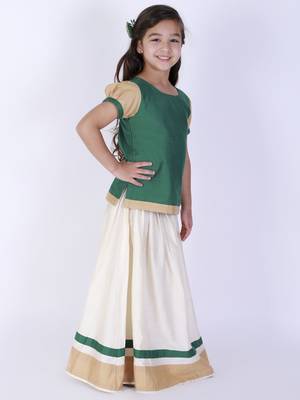  girls' green and cream lehenga set 2
