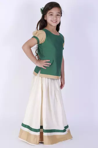 girls' green and cream lehenga set