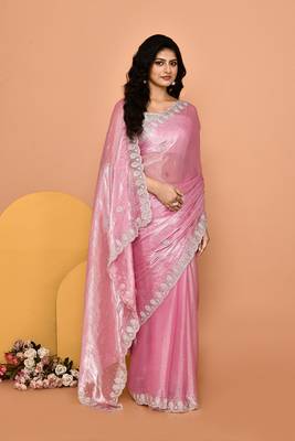 Alluring pink color designer handwork saree 4
