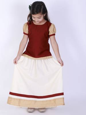  girls' maroon and cream lehenga set 1