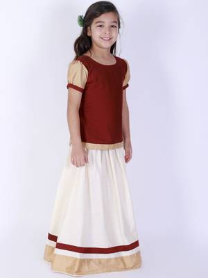  girls' maroon and cream lehenga set 2