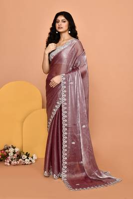 Alluring fawn color designer handwork saree 2