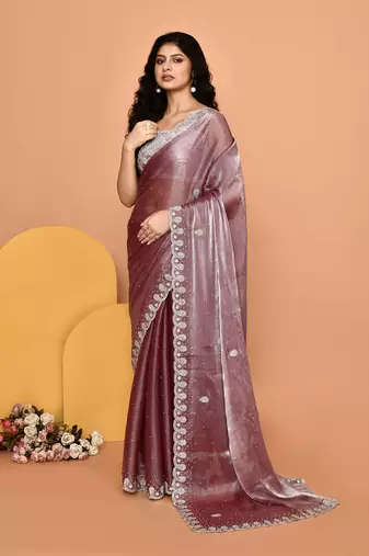 Alluring fawn color designer handwork saree