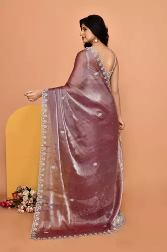 Alluring fawn color designer handwork saree