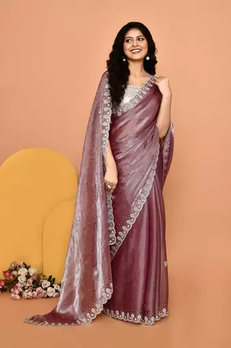 Alluring fawn color designer handwork saree