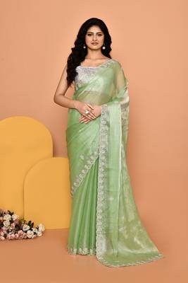 Alluring green color designer handwork saree 1