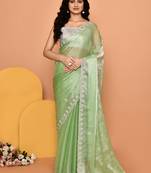 Alluring green color designer handwork saree