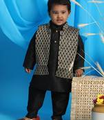  infant  black and gold silk blend jacket, kurta and pyjama set