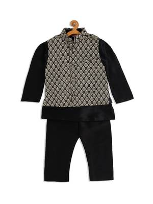  infant  black and gold silk blend jacket, kurta and pyjama set 2