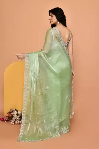 Alluring green color designer handwork saree